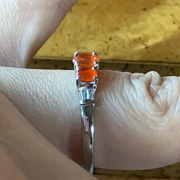 Natural Fire Opal Sterling Silver Ring Size 8 - Picture 3 of 9